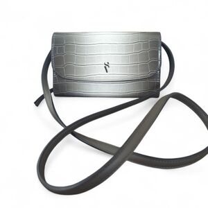 Simply Vera Wang Mini Envelope Crossbody Purse Gray Charcoal Crocodile Leather